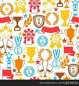 Awards and trophy seamless pattern. Reward items for sports or corporate competitions.. Awards and trophy seamless pattern.