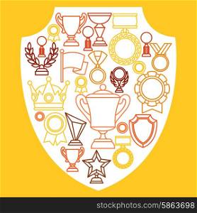 Awards and trophy sport or business line icons background. Awards and trophy sport or business line icons background.