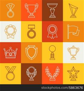 Awards and trophy sport or business line icons set. Awards and trophy sport or business line icons set.