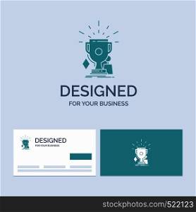awards, game, sport, trophies, winner Business Logo Glyph Icon Symbol for your business. Turquoise Business Cards with Brand logo template.. Vector EPS10 Abstract Template background