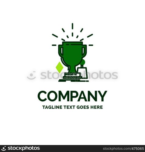 awards, game, sport, trophies, winner Flat Business Logo template. Creative Green Brand Name Design.
