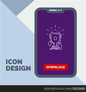awards, game, sport, trophies, winner Line Icon in Mobile for Download Page. Vector EPS10 Abstract Template background