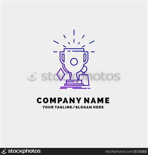 awards, game, sport, trophies, winner Purple Business Logo Template. Place for Tagline. Vector EPS10 Abstract Template background