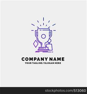 awards, game, sport, trophies, winner Purple Business Logo Template. Place for Tagline. Vector EPS10 Abstract Template background