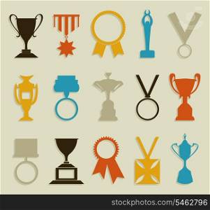 Awards in the form of medals and cups. A vector illustration