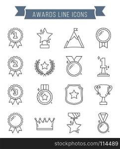 Awards Line Icons. Medals and awards line icons, vector eps10 illustration