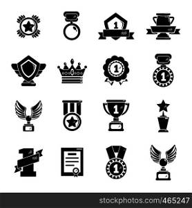 Awards medals cups icons set. Simple illustration of 16 awards medals cups vector icons for web. Awards medals cups icons set, simple style