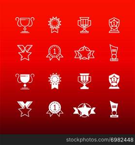 Awards, trophy and prizes line and outline icons. Achievement cup and reward illustration. Awards, trophy and prizes line and outline icons