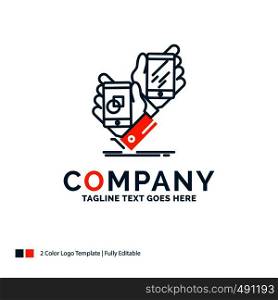 Awareness, brand, package, placement, product Logo Design. Blue and Orange Brand Name Design. Place for Tagline. Business Logo template.
