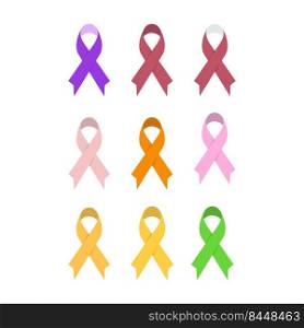 Awareness ribbons symbolizing support of various social causes and research for finding cures for cancers and disease