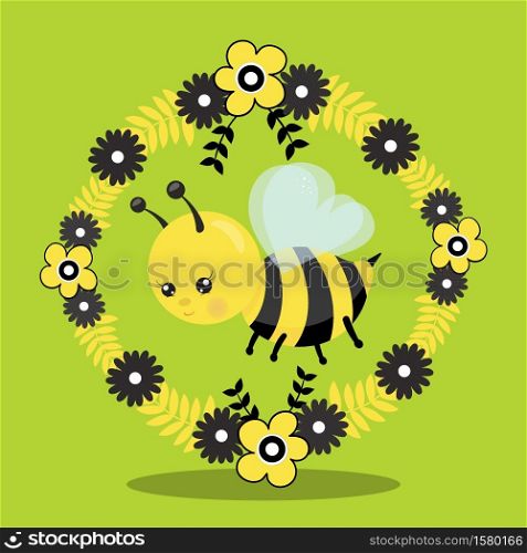 AWESOME, BEE, FLOWER, ROUND, 06, Vector, illustration, cartoon, graphic,
