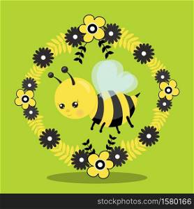 AWESOME, BEE, FLOWER, ROUND, 06, Vector, illustration, cartoon, graphic,
