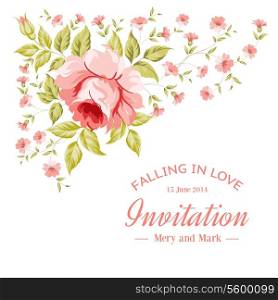 Awesome flower card with roses over white background. Vector illustration.
