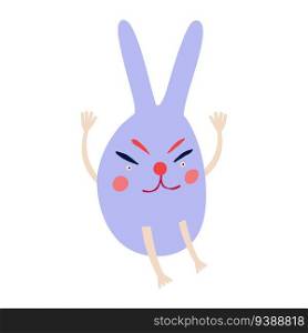 Awesome funny blue bunny with a angry face  and with hands and legs Illustration in a modern childish hand-drawn style. Awesome funny blue bunny with a angry face  and with hands and legs