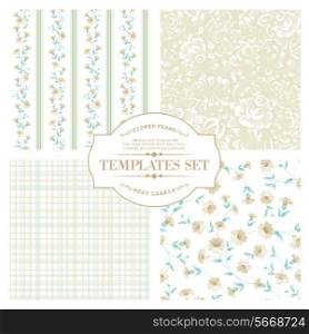 Awesome vintage template set of color flowers. Vector illustration.
