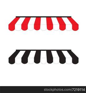 Awning on white background. outdoor awnings sign. striped red and white sunshade for shops. Black and white Striped awning logo. flat style.