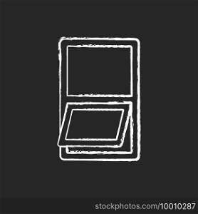 Awning windows chalk white icon on black background. Opening outward from bottom. Controlling air ventilation. Protection from rain. High placement on walls. Isolated vector chalkboard illustration. Awning windows chalk white icon on black background