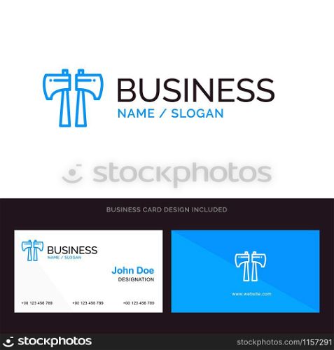 Ax, Canada, Wood Saw Blue Business logo and Business Card Template. Front and Back Design