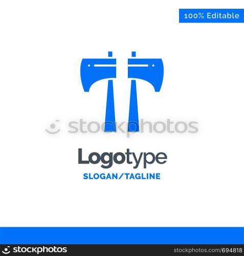 Ax, Canada, Wood Saw Blue Solid Logo Template. Place for Tagline