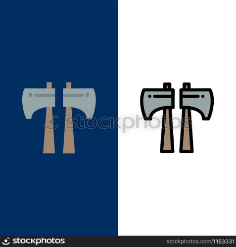 Ax, Canada, Wood Saw Icons. Flat and Line Filled Icon Set Vector Blue Background