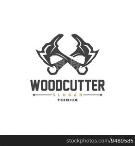 Ax Logo, Wood Cutting Tool Black Silhouette, Lumberjack Vector, Old Retro Vintage Minimalist Design, Icon Template Illustration
