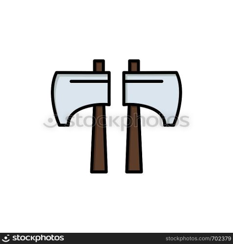 Axe, Chop, Lumberjack, Tool Flat Color Icon. Vector icon banner Template