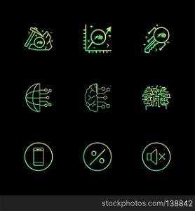 Axe , graph , key , brain , mute , mobile phone , percentage , crypto currency , icon, vector, design,  flat,  collection, style, creative,  icons