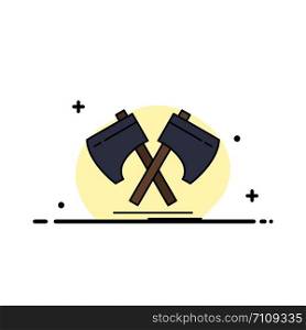 Axe, hatchet, tool, cutter, viking Flat Color Icon Vector