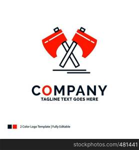 Axe, hatchet, tool, cutter, viking Logo Design. Blue and Orange Brand Name Design. Place for Tagline. Business Logo template.