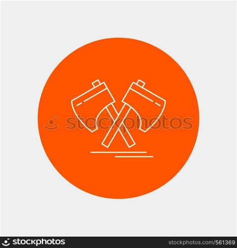 Axe, hatchet, tool, cutter, viking White Line Icon in Circle background. vector icon illustration. Vector EPS10 Abstract Template background