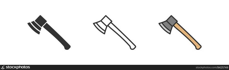 Axe icon on light background. Hatchet symbol. Wood, worktool, lumberjack, classic ax, sharp. Outline, flat and colored style. Flat design. Vector illustration. Axe icon on light background. Hatchet symbol. Wood, worktool, lumberjack, classic ax, sharp. Outline, flat and colored style. Flat design. 