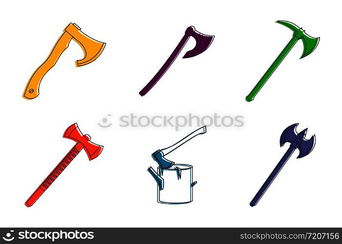 Axe icon set. Color outline set of axe vector icons for web design isolated on white background. Axe icon set, color outline style