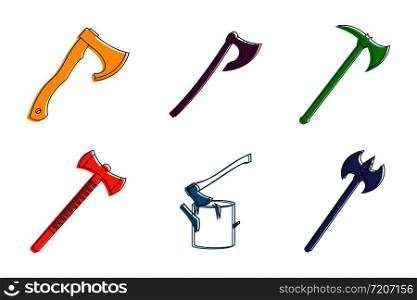 Axe icon set. Color outline set of axe vector icons for web design isolated on white background. Axe icon set, color outline style