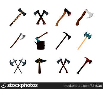 Axe icon set. Flat set of axe vector icons for web design isolated on white background. Axe icon set, flat style