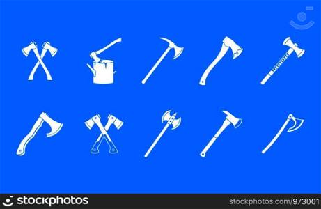 Axe icon set. Simple set of axe vector icons for web design isolated on blue background. Axe icon blue set vector