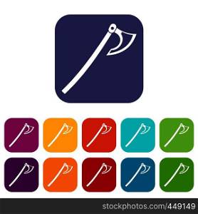 Axe icons set vector illustration in flat style In colors red, blue, green and other. Axe icons set flat