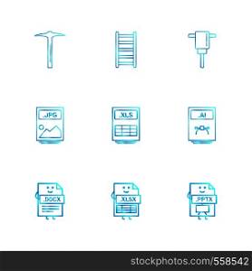 Axe , ladder , jack hammer , jpg , xls , ai , docx , document , xls , excel , pptx , power point , icon, vector, design, flat, collection, style, creative, icons