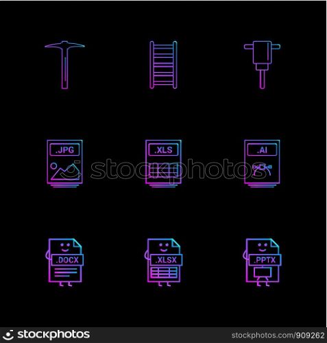 Axe , ladder , jack hammer , jpg , xls , ai , docx , document , xls , excel , pptx , power point , icon, vector, design, flat, collection, style, creative, icons