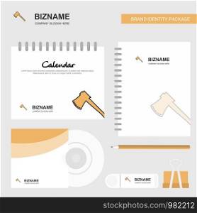 Axe Logo, Calendar Template, CD Cover, Diary and USB Brand Stationary Package Design Vector Template