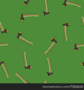 Axe seamless pattern, travel target concept in repeat pattern. Green background. . Axe seamless pattern on Green background.