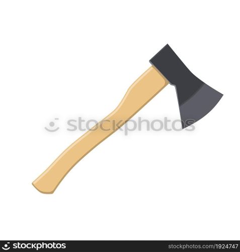 Axe wooden brown steel isolated on a white background. Vector illustration. Vector illustration in flat design. Wooden axe icon
