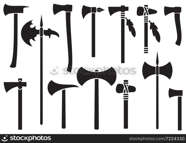 Axes icons set - black silhouettes vector illustration