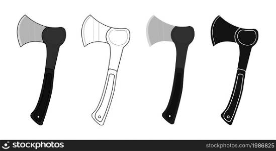 Axes set. Color, linear, no outline, silhouette. Vector clip art illustrations isolated on white. Axes set