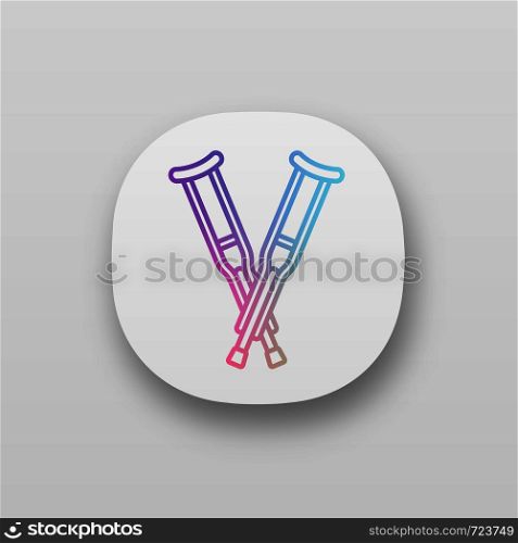 Axillary crutches app icon. Underarm crutches. Mobility aid. UI/UX user interface. Web or mobile application. Vector isolated illustration. Axillary crutches app icon