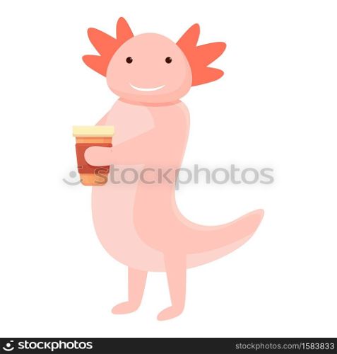 Axolotl coffee cup icon. Cartoon of axolotl coffee cup vector icon for web design isolated on white background. Axolotl coffee cup icon, cartoon style