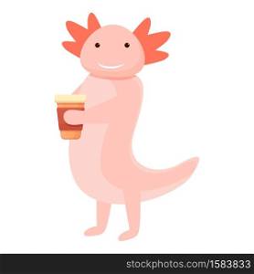 Axolotl coffee cup icon. Cartoon of axolotl coffee cup vector icon for web design isolated on white background. Axolotl coffee cup icon, cartoon style