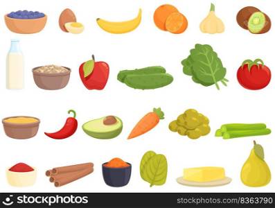 Ayurvedic diet icons set cartoon vector. Food eating. Holistic cooking. Ayurvedic diet icons set cartoon vector. Food eating