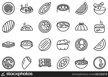 Azerbaijan cuisine icons set outline vector. Baklava culture. Fresh food. Azerbaijan cuisine icons set outline vector. Baklava culture