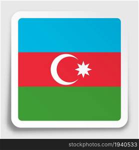 Azerbaijan flag icon on paper square sticker with shadow. Button for mobile application or web. Vector