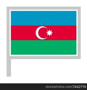 Azerbaijan flag on flagpole, rectangular shape icon on white background, vector illustration.. flag on flagpole, rectangular shape icon on white background, vector illustration.